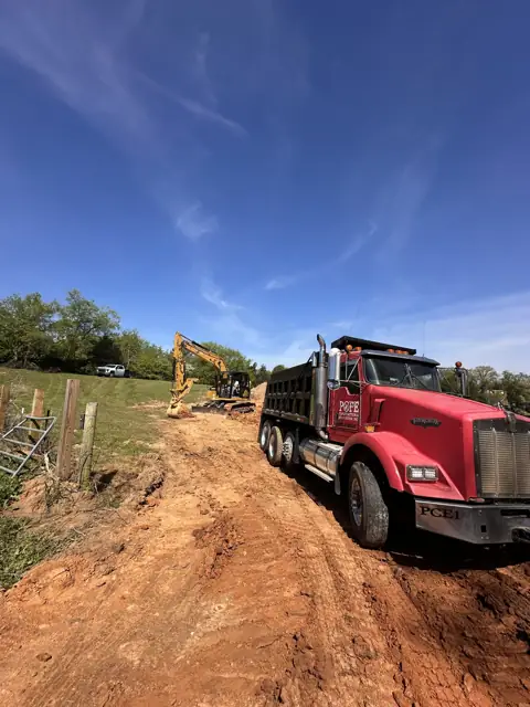 Dump truck on a dirt job site