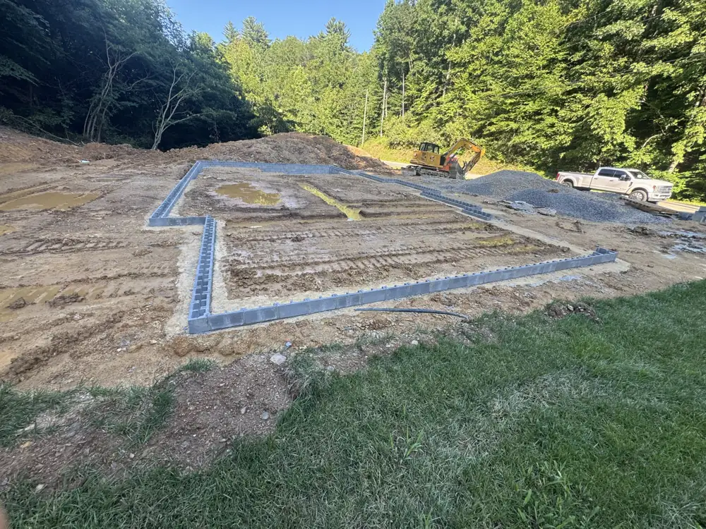 Foundation outline laid out on a graded lot for a build in Hamblen County, TN