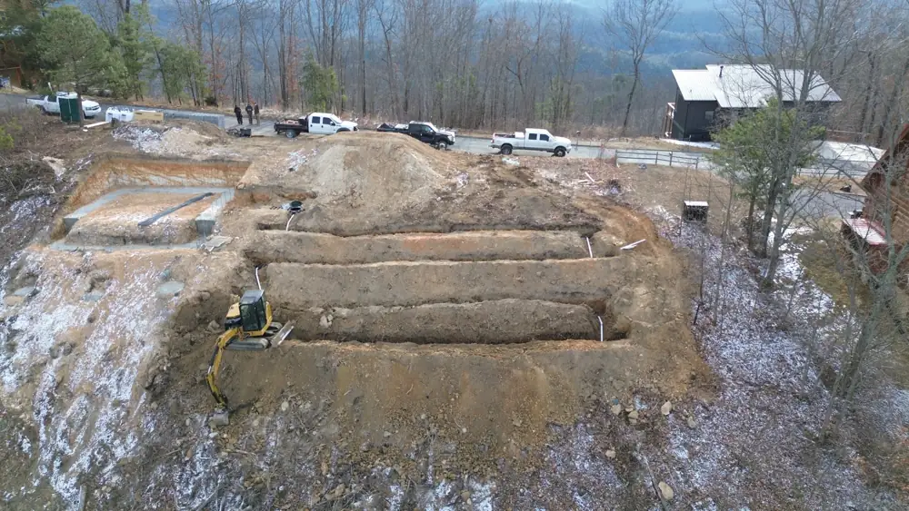Excavated footings on a cold-weather building site near Jefferson City, TN