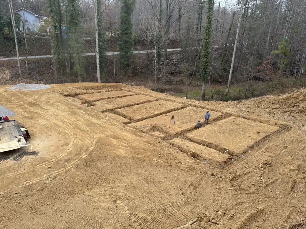 Graded site with footing layout ready for concrete near Knoxville, TN