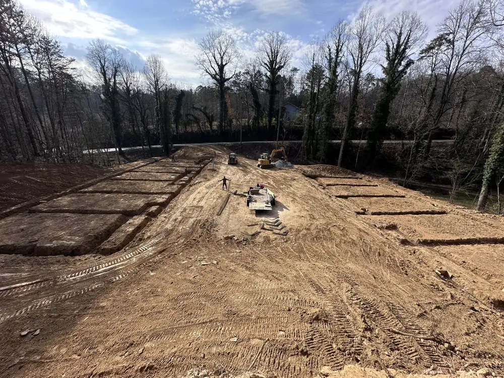 Cleared and rough-graded lot with footing layout near Maryville, TN